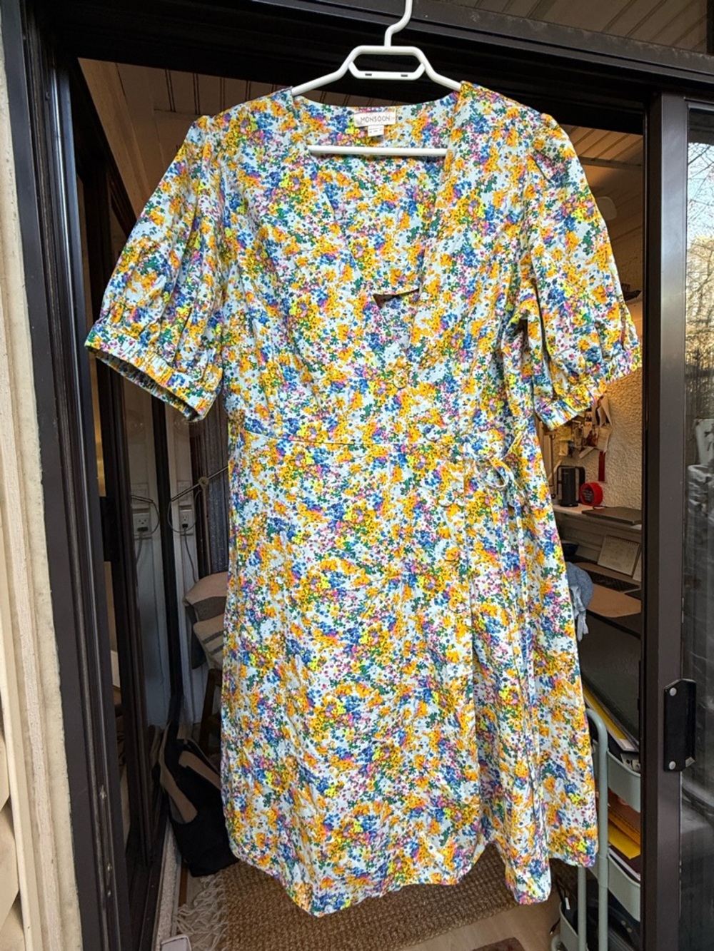 Floral Wrap Midi Dress in Yellow Multi